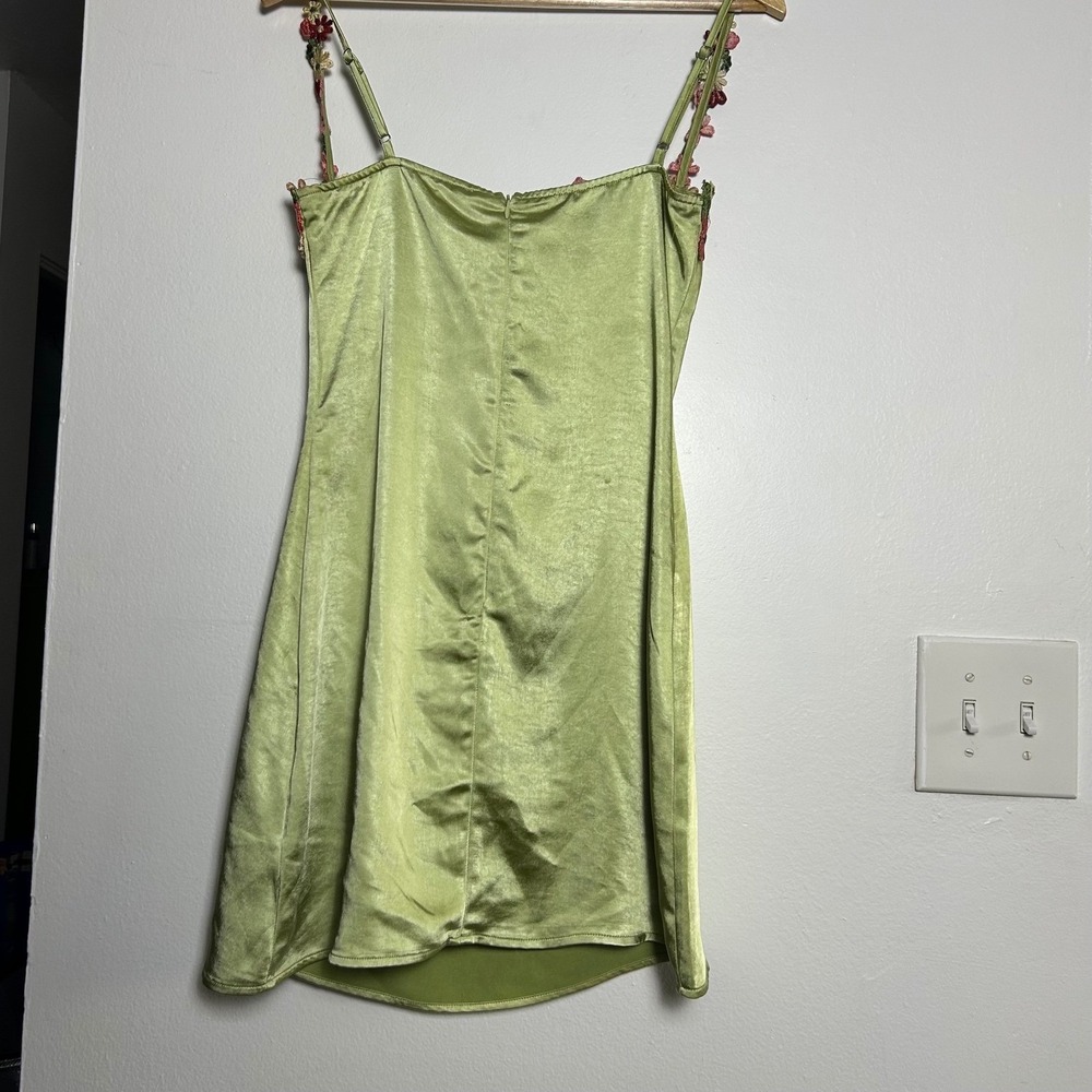 Princess Polly Mini Dress Womens 6 Lime Green Satin Floral Embroidered Bustier - Picture 5 of 8